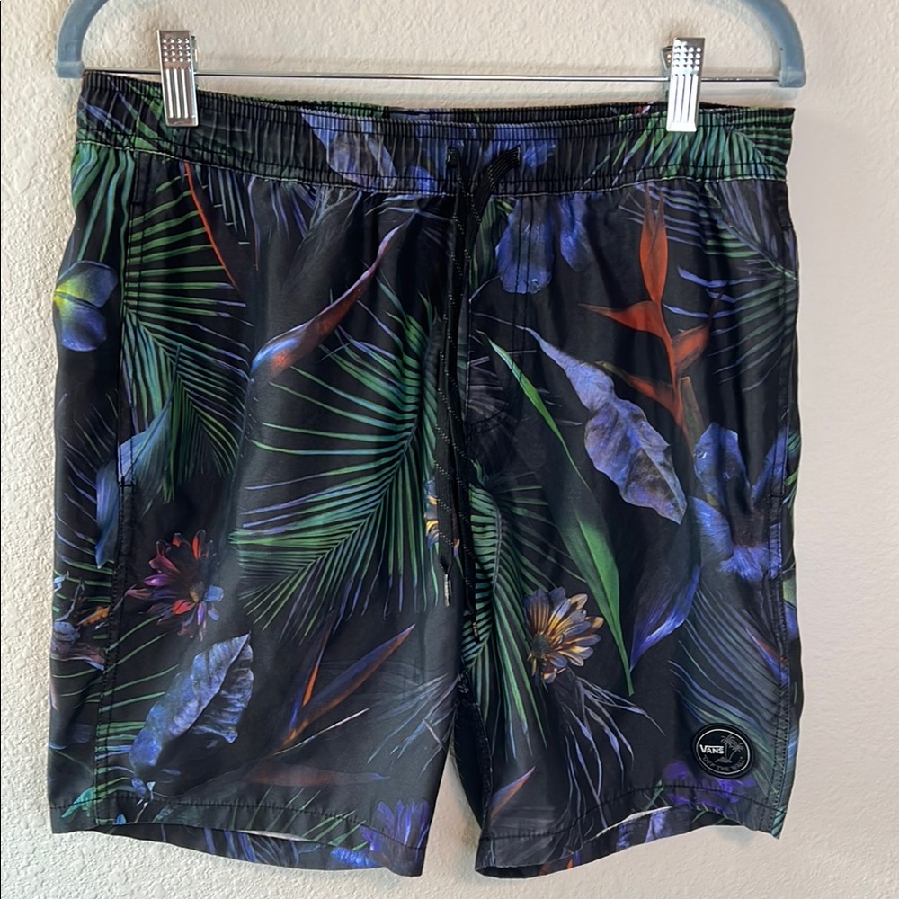 Vans Black and Green Quick-Dry Board Shorts Medium Tropical